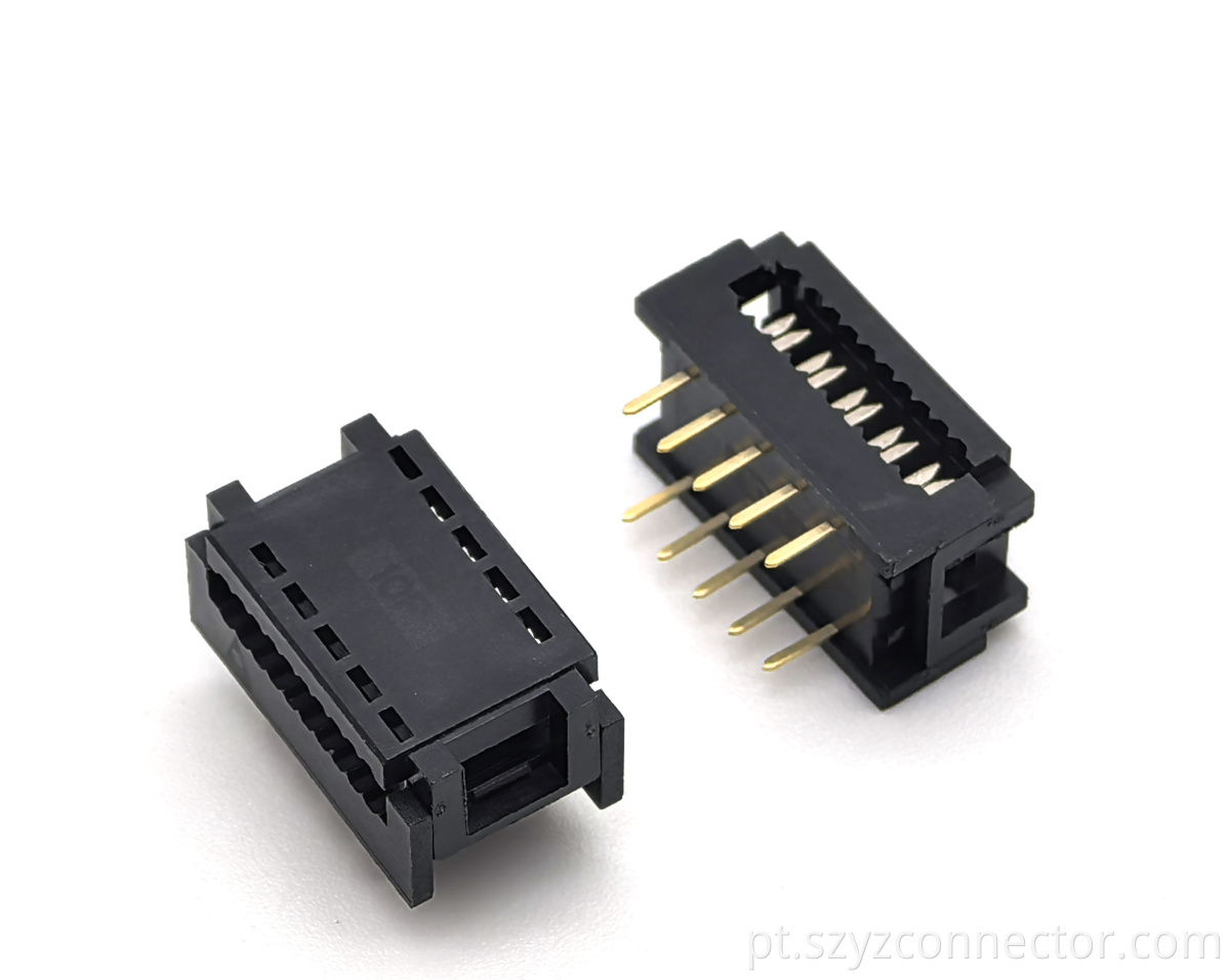 10-Pin IDC Plug with 0.3 Row Pitch Selective Gold Brass Contacts 2.54mm Pitch for Wire Connections